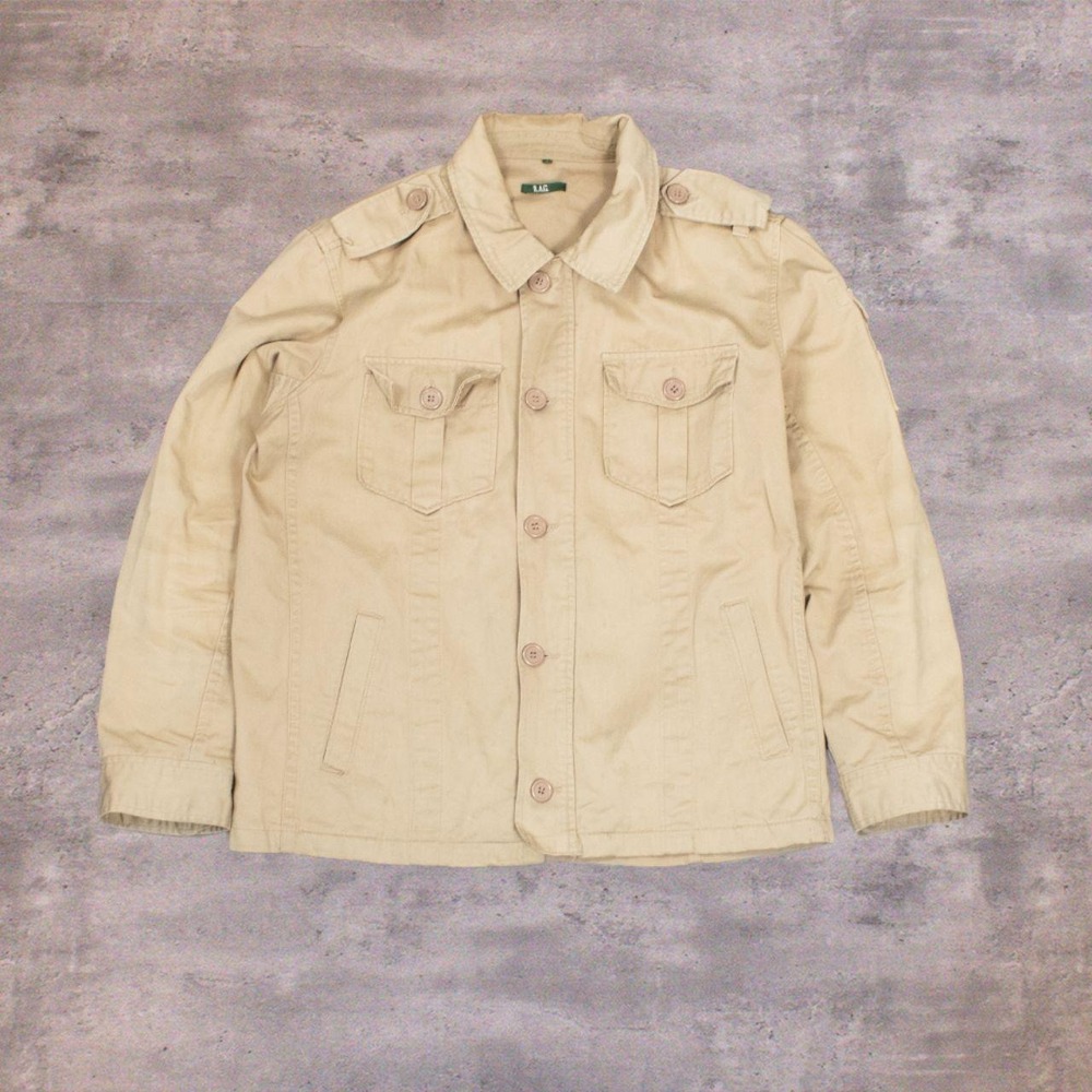 Vintage VTG Y2K 2000's R.A.G OG 107 Trucker Multi Pocket MIltary Tan Jacket